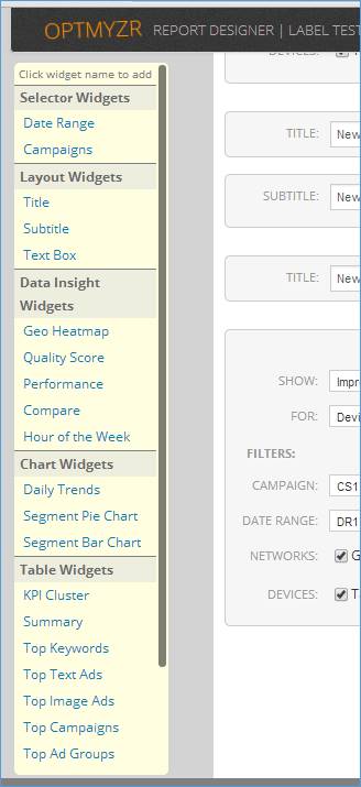 AdWords Custom Reports - Widget Picker