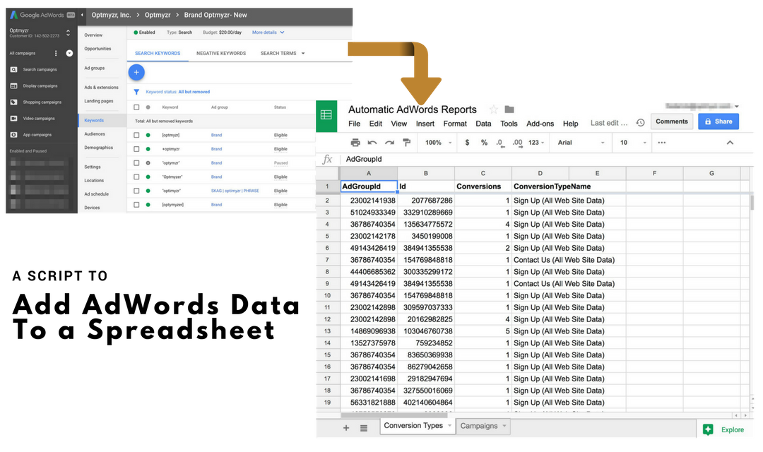 Use this script to put any AdWords data in a spreadsheet