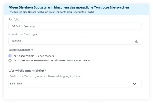 Erhalten Sie proaktive Warnungen bei Budgetanomalien.