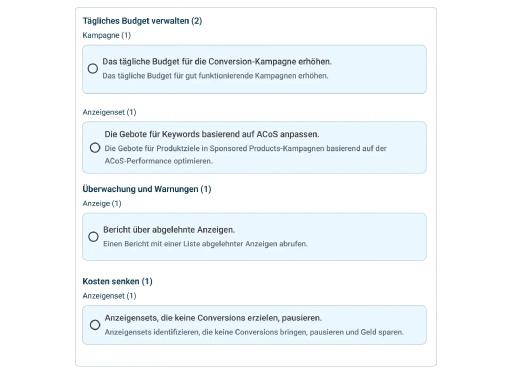 Richten Sie Regeln ein, um leistungsschwache Anzeigen zu pausieren oder Ausgaben anhand Ihrer KPIs umzuverteilen.