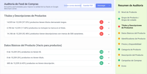 Audita y mejora la calidad de tus feeds de productos.