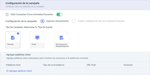Crea plantillas escalables para campañas, anuncios y palabras clave.