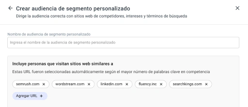 Crea segmentos de audiencia a partir de visitantes del sitio web de la competencia