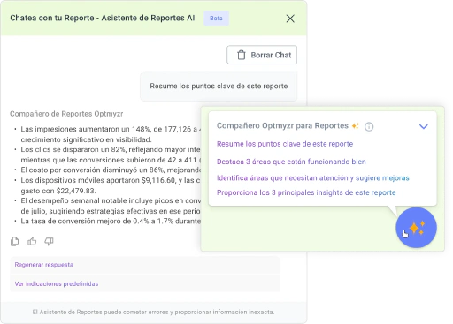 Convierte datos de rendimiento en insights que los clientes realmente entienden.