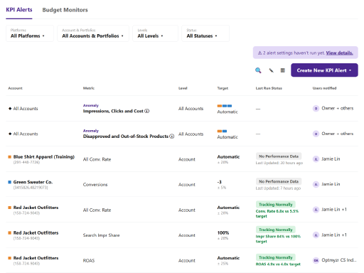 See budget pacing and performance across your whole portfolio