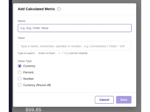 Configure accounts, date ranges, and custom metrics once