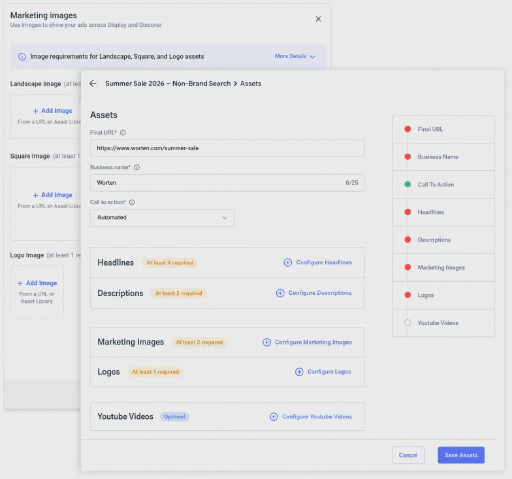 Pull creative directly from your asset library when building PMax campaigns.