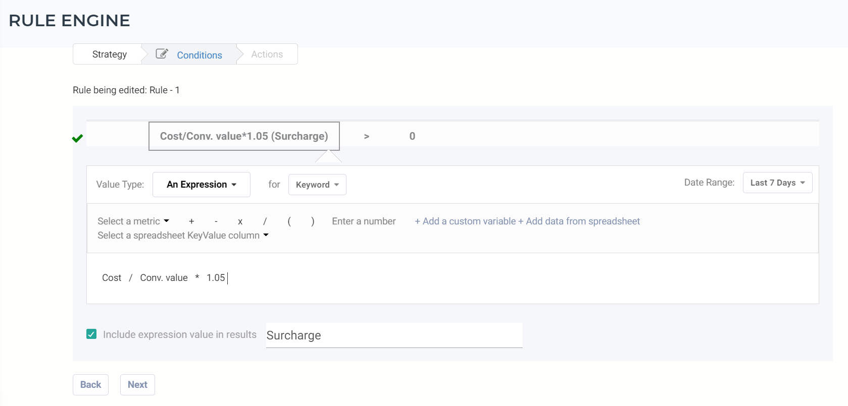 rule engine surcharge