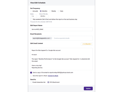 Automate scheduling client reports