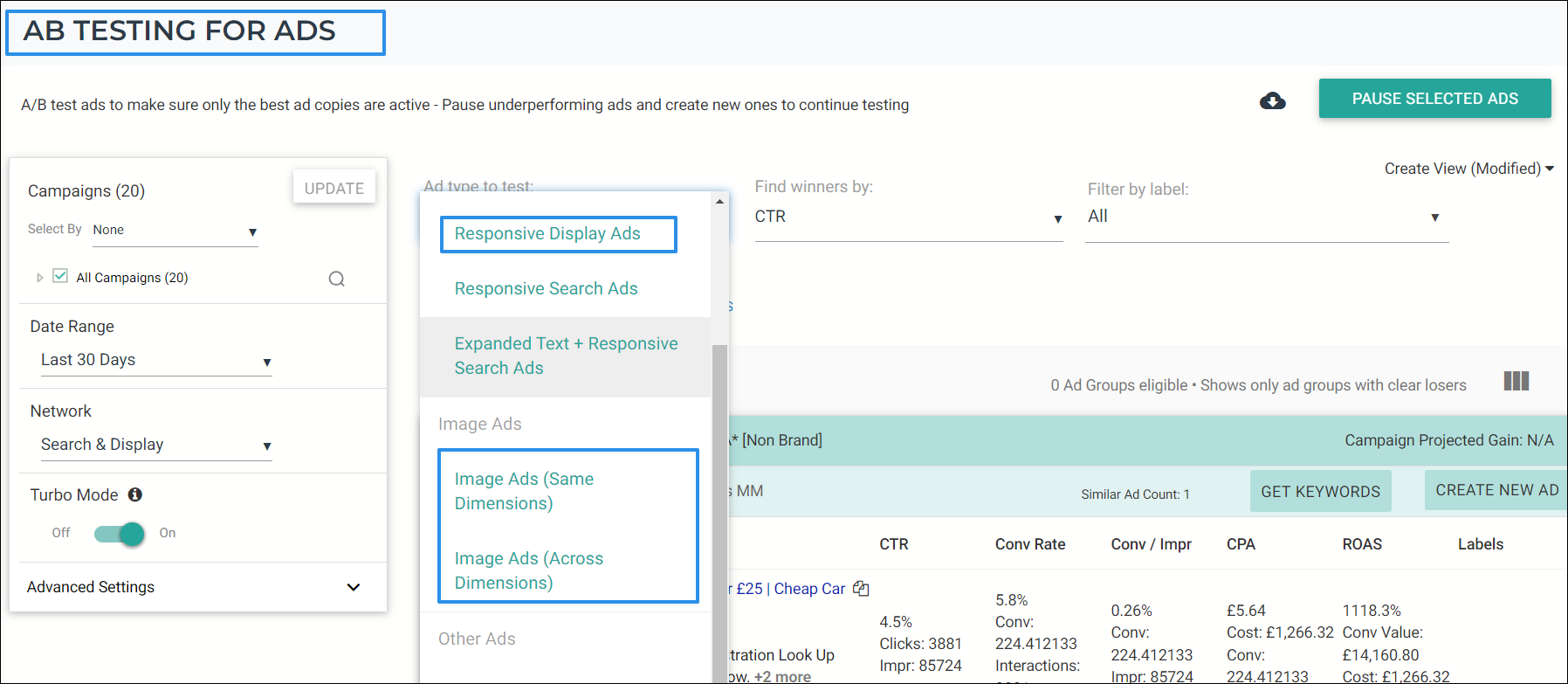 A/B Test your display ad copies and pause the ones that are underperforming