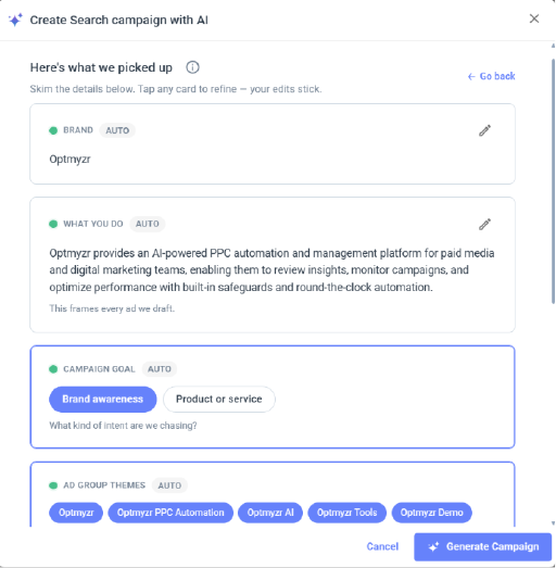 AI-powered campaign creation from a single URL