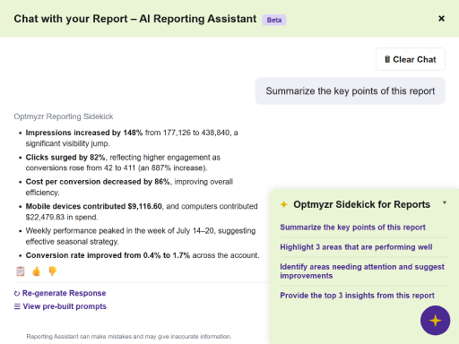 Get fast performance summaries without opening multiple reports