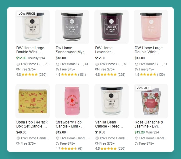 DW Candles Google Shopping ads