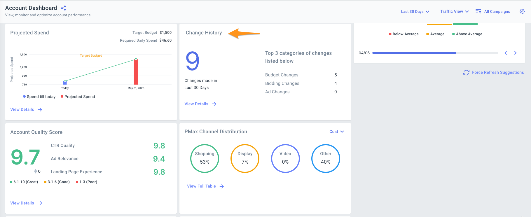 You can find the change history widget on the account dashboard You can find the change history widget on the account dashboard