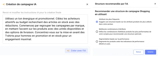 Créez des campagnes basées sur le commerce de détail et l'inventaire à partir de votre flux.